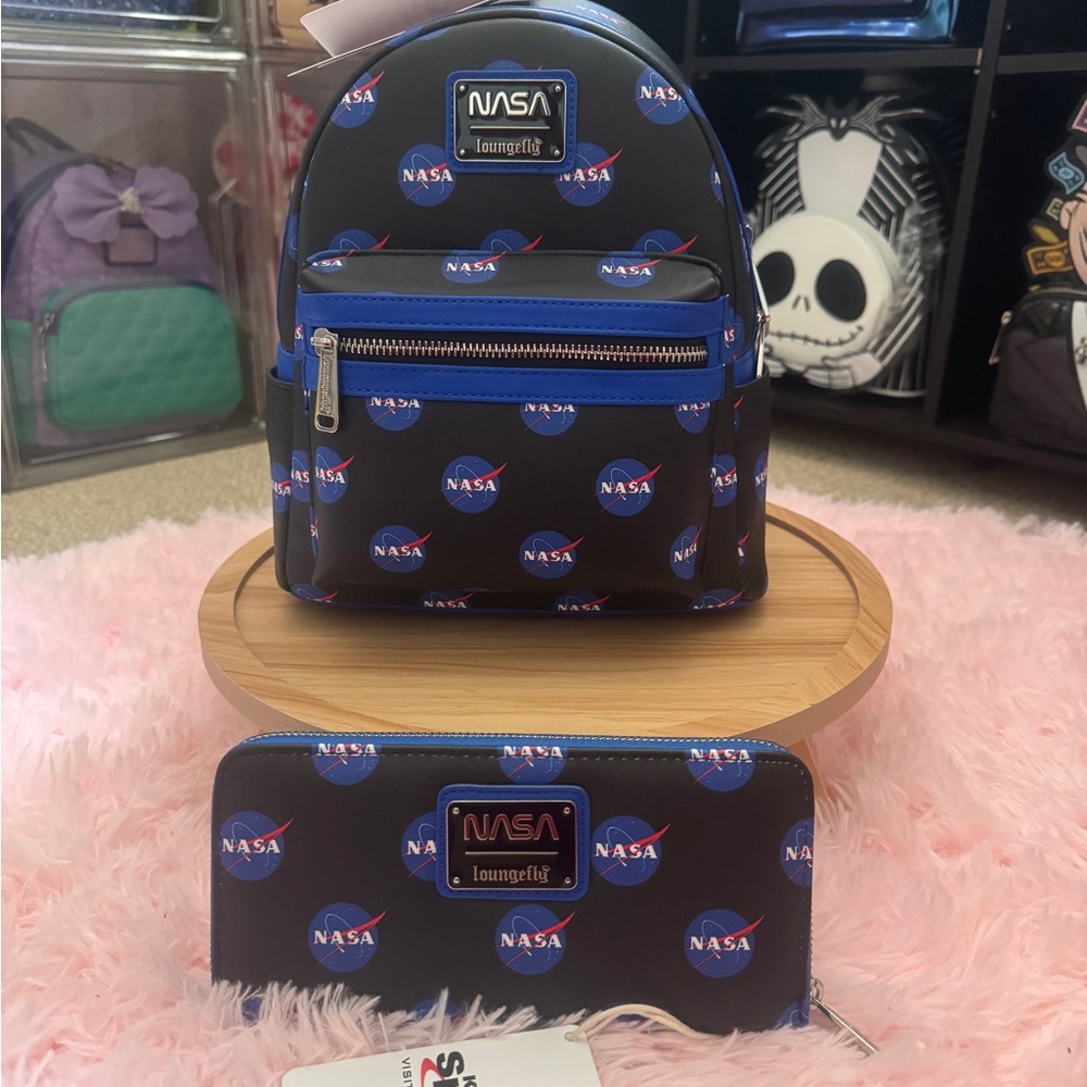 Loungefly NASA Black and Blue Backpack and Wallet